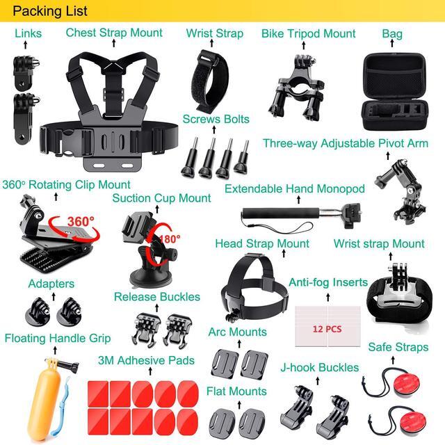 Kit Accessori Universale 50 In 1 Per Action Cam: Treppiede, Morsetti E Selfie Stick