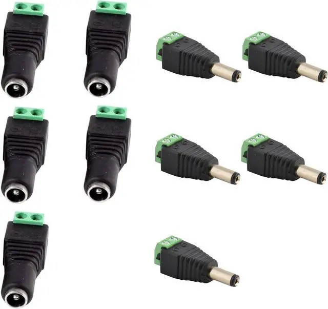 Main image of JacobsParts Male and Female DC Power Jack & Plug Screw-on Wire Connector 5.5mm x 2.1mm for 12V/24V LED Strip and Electronics (5 Pairs)