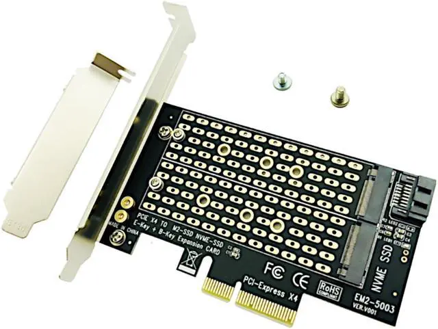 Main image of JacobsParts M.2 to PCIe NVMe and SATA SSD Dual M Key and/or B Key Adapter Card 2242 2260 2280 M2 Drive to Desktop PCI Express x4 x8 x16 Slot, Includes Brackets