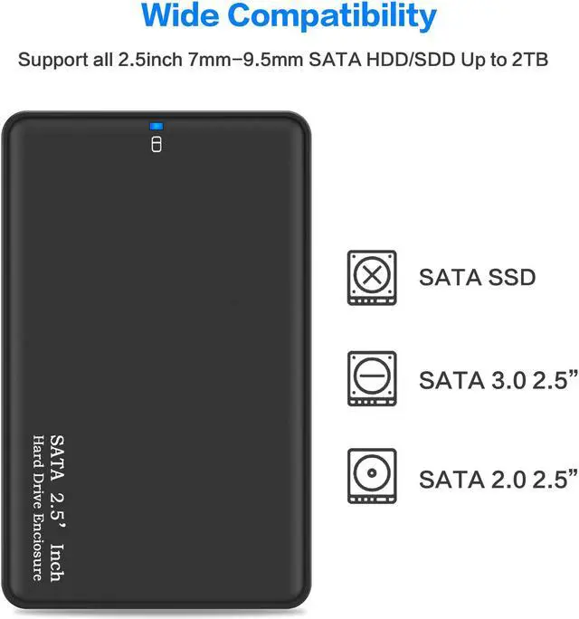 Alt view image 4 of 5 - JacobsParts 2.5" SATA USB 3.0 Tool-Free Hard Drive Disk HDD SSD Enclosure External Case