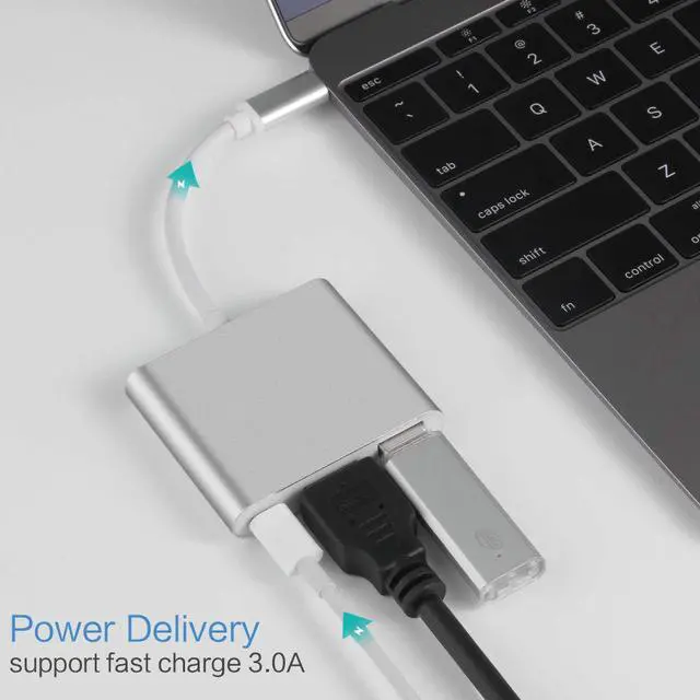 Alt view image 3 of 6 - JacobsParts USB-C Multiport Adapter USB 3.1 Type C to HDMI 4K with USB 3.0 Port and USB C Charging Port for MacBook / Chromebook Pixel / Dell XPS13 / Samsung Galaxy s8 / s8 Plus