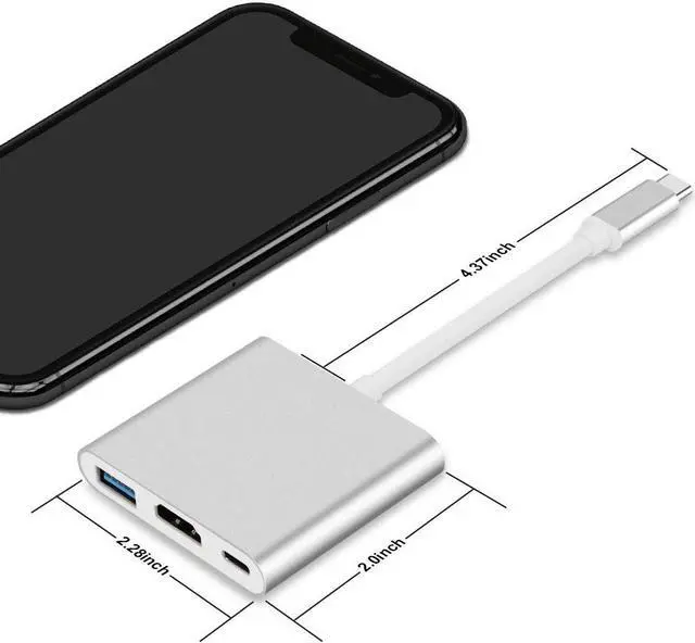 Alt view image 6 of 6 - JacobsParts USB-C Multiport Adapter USB 3.1 Type C to HDMI 4K with USB 3.0 Port and USB C Charging Port for MacBook / Chromebook Pixel / Dell XPS13 / Samsung Galaxy s8 / s8 Plus
