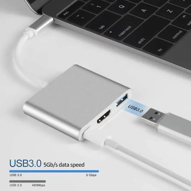 Alt view image 2 of 6 - JacobsParts USB-C Multiport Adapter USB 3.1 Type C to HDMI 4K with USB 3.0 Port and USB C Charging Port for MacBook / Chromebook Pixel / Dell XPS13 / Samsung Galaxy s8 / s8 Plus