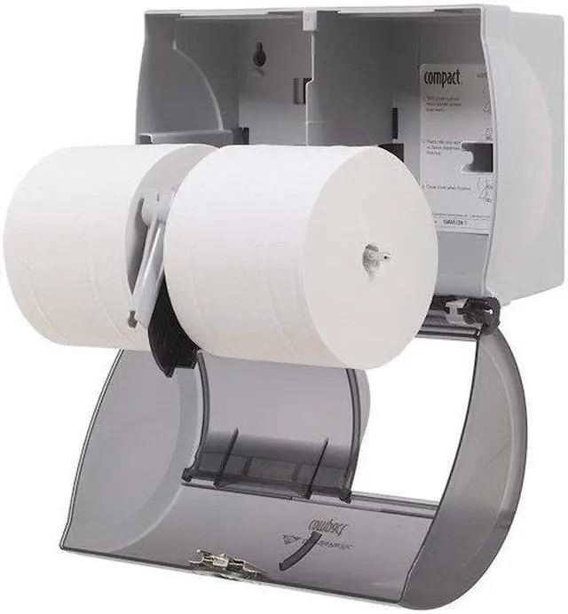 Alt view image 3 of 3 - Compact Translucent Smoke Side-by-Side Double Roll Toilet Paper Dispenser