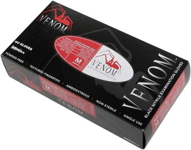 Alt view image 5 of 6 - Medline MG6113 Venom Nitrile Exam Gloves, Large, Black, Powder-Free, 100/Box