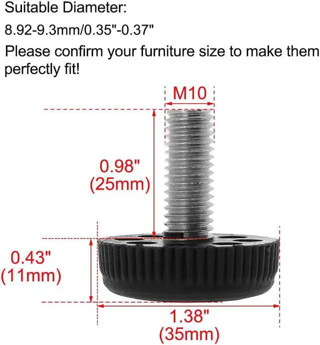 Alt view image 2 of 7 - M10x25x35mm Leveling Feet Adjustable Leveler for Home Desk Table Sofa Leg 12pcs