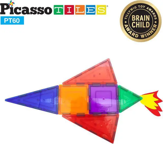 Alt view image 3 of 9 - PicassoTiles 60 Piece Set 60pcs Magnet Building Tiles Clear Magnetic 3D Building Blocks Construction Playboards - Creativity beyond Imagination, Inspirational, Recreational, Educational, Conventional