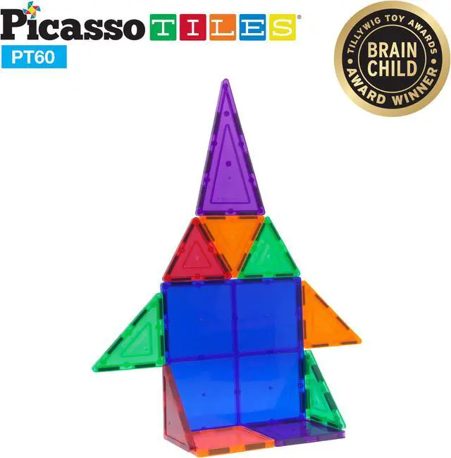 Alt view image 4 of 9 - PicassoTiles 60 Piece Set 60pcs Magnet Building Tiles Clear Magnetic 3D Building Blocks Construction Playboards - Creativity beyond Imagination, Inspirational, Recreational, Educational, Conventional