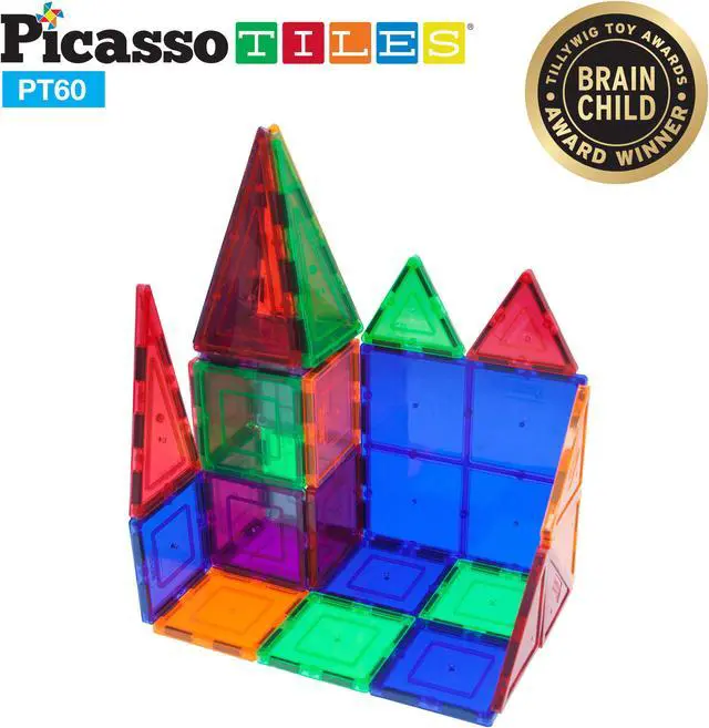 Alt view image 7 of 9 - PicassoTiles 60 Piece Set 60pcs Magnet Building Tiles Clear Magnetic 3D Building Blocks Construction Playboards - Creativity beyond Imagination, Inspirational, Recreational, Educational, Conventional