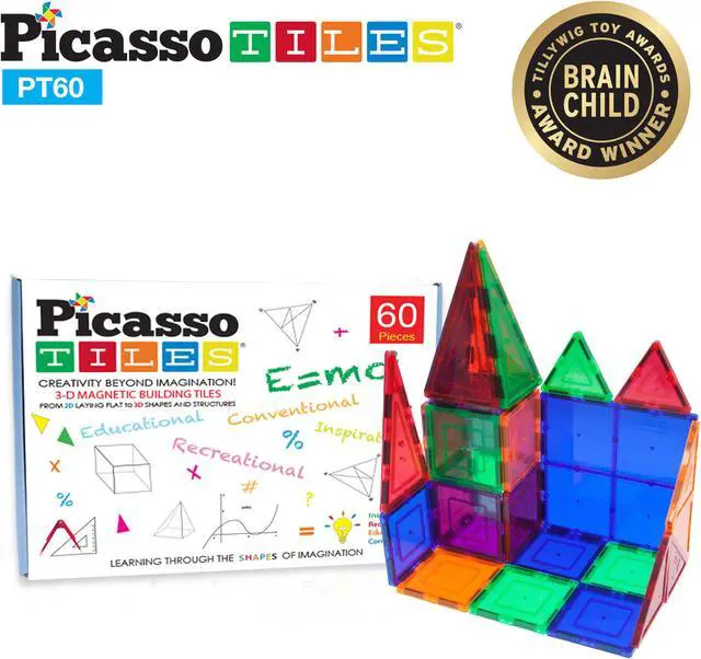 Alt view image 2 of 9 - PicassoTiles 60 Piece Set 60pcs Magnet Building Tiles Clear Magnetic 3D Building Blocks Construction Playboards - Creativity beyond Imagination, Inspirational, Recreational, Educational, Conventional