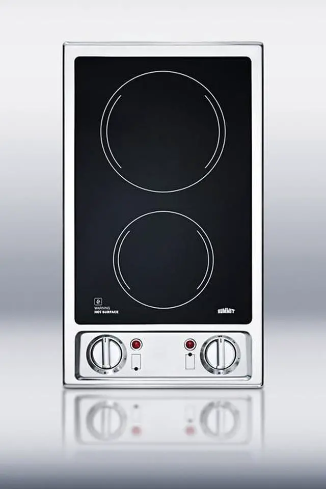 Main image of Summit  CR2B120:  2-burner  120V  electric  cooktop  with  smooth  black  ceramic  glass  surface