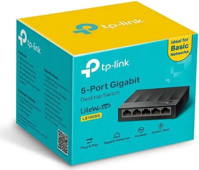 TP-Link Litewave 5 Port Gigabit Ethernet Switch | Desktop Ethernet Splitter | Plastic Case | Unshielded Network Switch | Plug & Play | Fanless Quiet | Unmanaged LS1005G