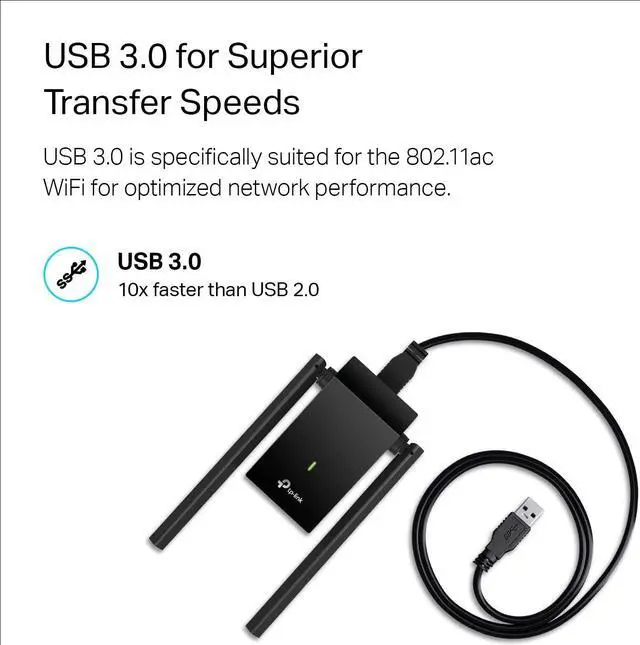 Alt view image 7 of 7 - TP-Link USB WiFi Adapter for PC (Archer T4U Plus)- AC1300Mbps Dual Band Wireless Network Adapter for Desktop with 2.4GHz/5GHz High Gain 5dBi Antennas, Supports Windows 10/8.1/8/7, Mac OS