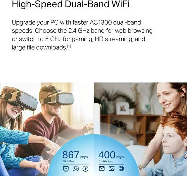 Alt view image 3 of 7 - TP-Link USB WiFi Adapter for PC (Archer T4U Plus)- AC1300Mbps Dual Band Wireless Network Adapter for Desktop with 2.4GHz/5GHz High Gain 5dBi Antennas, Supports Windows 10/8.1/8/7, Mac OS