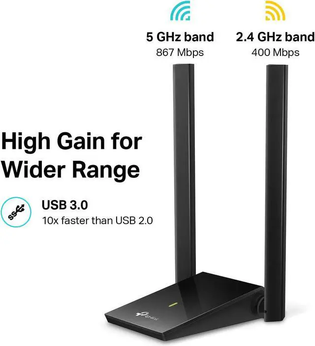 Alt view image 2 of 7 - TP-Link USB WiFi Adapter for PC (Archer T4U Plus)- AC1300Mbps Dual Band Wireless Network Adapter for Desktop with 2.4GHz/5GHz High Gain 5dBi Antennas, Supports Windows 10/8.1/8/7, Mac OS