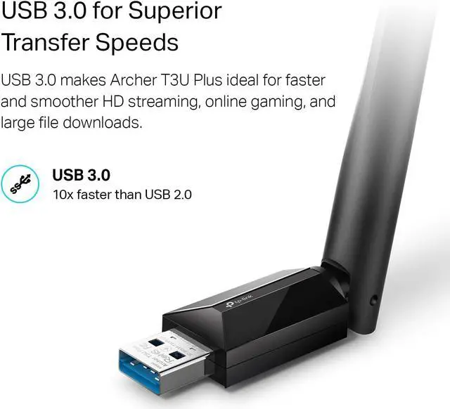 Alt view image 4 of 6 - TP-Link USB WiFi Adapter for Desktop PC, AC1300Mbps USB 3.0 WiFi Dual Band Network Adapter with 2.4GHz/5GHz High Gain Antenna, MU-MIMO, Windows 10/8.1/8/7/XP, Mac OS 10.9-10.15(Archer T3U Plus) Black