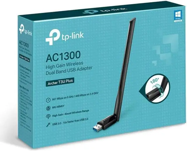 Alt view image 6 of 6 - TP-Link USB WiFi Adapter for Desktop PC, AC1300Mbps USB 3.0 WiFi Dual Band Network Adapter with 2.4GHz/5GHz High Gain Antenna, MU-MIMO, Windows 10/8.1/8/7/XP, Mac OS 10.9-10.15(Archer T3U Plus) Black