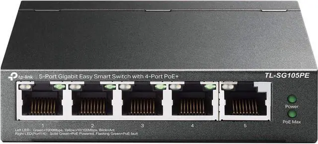 Main image of TP-Link 5 Port Gigabit PoE Switch | 4 PoE+ Port @65W | Easy Smart | Plug & Play | Limited Lifetime Protection | Shielded Ports | Support QoS, VLAN, IGMP and Link Aggregation (TL-SG105PE)
