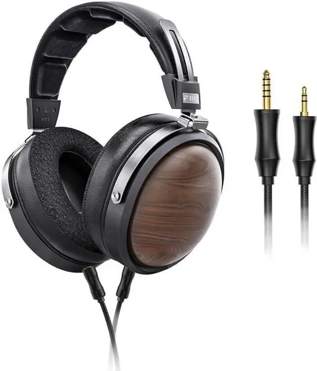 Main image of FiiO FT1 Closed-Back Over-Ear Nanowood Fiber Composite Diaphragm Wired Hi-Fi Headphones, Detachable Cable, American Black Walnut Wood Ear Cups for Home, Studio, Recording (Black)