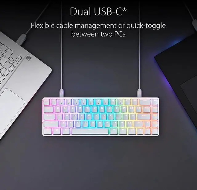 Alt view image 3 of 6 - ASUS ROG Falchion Ace 65% RGB Compact Gaming Mechanical Keyboard, Lubed ROG NX Red Switches & Switch Stabilizers, PBT Keycaps- Cover Case-Black