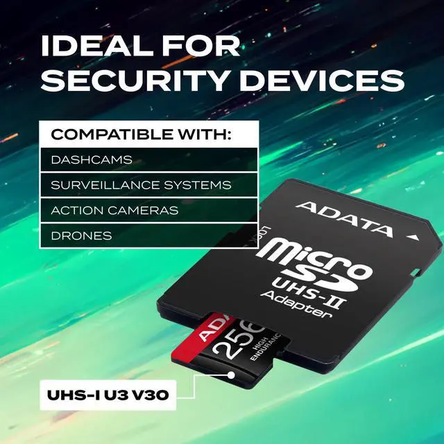 Alt view image 2 of 5 - ADATA High Endurance 256GB UHS-I U3 V30 A2 Class 10 Micro SDXC Memory Card (AUSDX256GUI3V30SHA2-RA1)