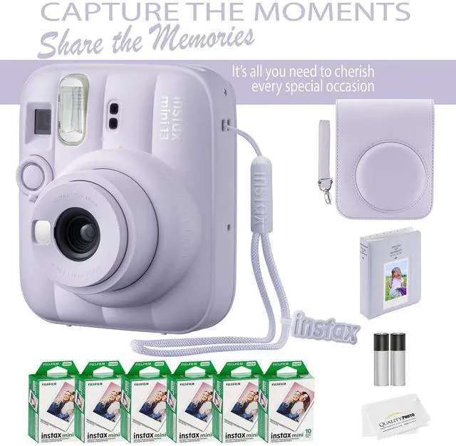 Alt view image 7 of 7 - Fujifilm Instax Mini 13 Instant Camera 60 Photo Prints, Photo Album, Case & Quality Photo Microfiber Cloth- Dreamy Purple