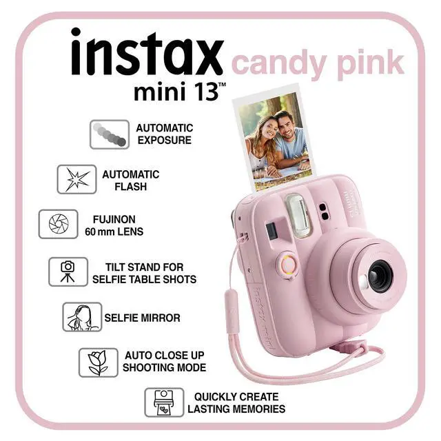 Alt view image 2 of 7 - Fujifilm Instax Mini 13 Instant Camera 60 Photo Prints, Photo Album, Case & Quality Photo Microfiber Cloth- Candy Pink