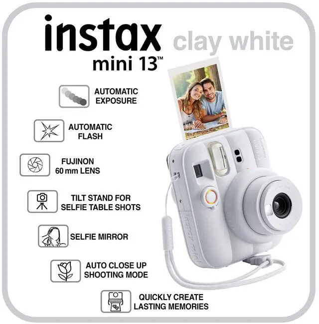 Alt view image 2 of 7 - Fujifilm Instax Mini 13 Instant Camera 60 Photo Prints, Photo Album, Case & Quality Photo Microfiber Cloth- Clay White