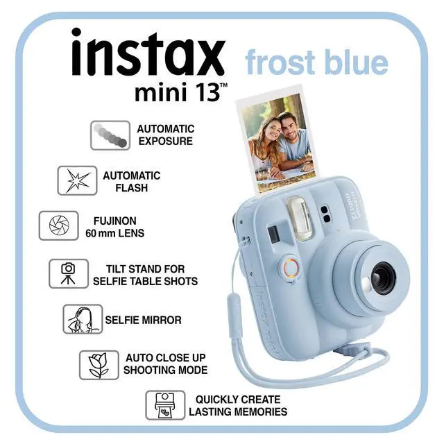 Alt view image 2 of 7 - Fujifilm Instax Mini 13 Instant Camera 60 Photo Prints, Photo Album, Case & Quality Photo Microfiber Cloth- Frost Blue