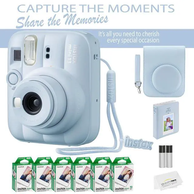 Alt view image 7 of 7 - Fujifilm Instax Mini 13 Instant Camera 60 Photo Prints, Photo Album, Case & Quality Photo Microfiber Cloth- Frost Blue