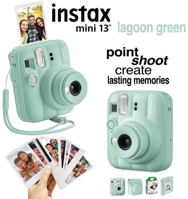 Alt view image 6 of 7 - Fujifilm Instax Mini 13 Instant Camera 60 Photo Prints, Photo Album, Case & Quality Photo Microfiber Cloth- Lagoon Green