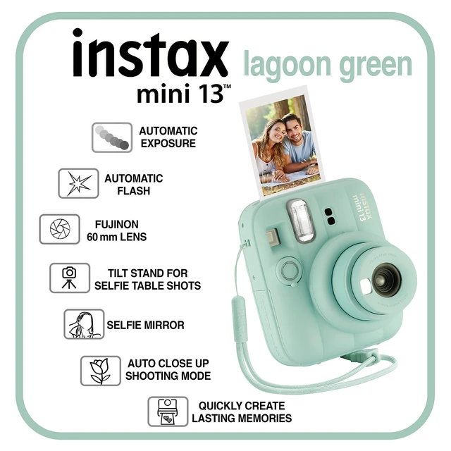 Alt view image 4 of 7 - Fujifilm Instax Mini 13 Instant Camera 60 Photo Prints, Photo Album, Case & Quality Photo Microfiber Cloth- Lagoon Green