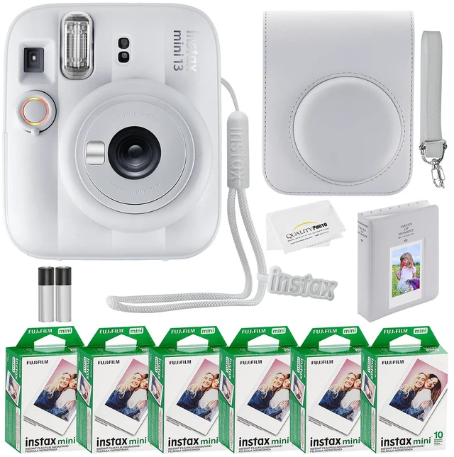 Main image of Fujifilm Instax Mini 13 Instant Camera 60 Photo Prints, Photo Album, Case & Quality Photo Microfiber Cloth- Clay White