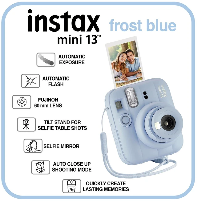 Alt view image 2 of 6 - Fujifilm Instax Mini 13 Instant Camera, 40 Photo Prints, Photo Album, Case & Quality Photo Microfiber Cloth- Frost Blue