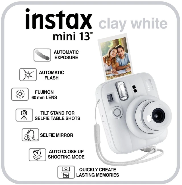 Alt view image 3 of 6 - Fujifilm Instax Mini 13 Instant Camera, 40Photo Prints, Photo Album, Case & Quality Photo Microfiber Cloth- Clay White