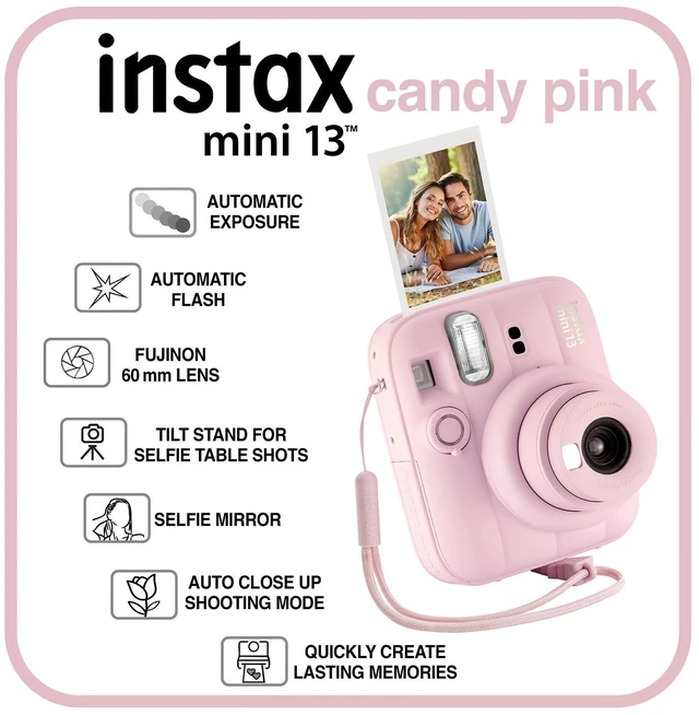 Alt view image 3 of 6 - Fujifilm Instax Mini 13 Instant Camera, 40 Photo Prints, Photo Album, Case & Quality Photo Microfiber Cloth- Candy Pink