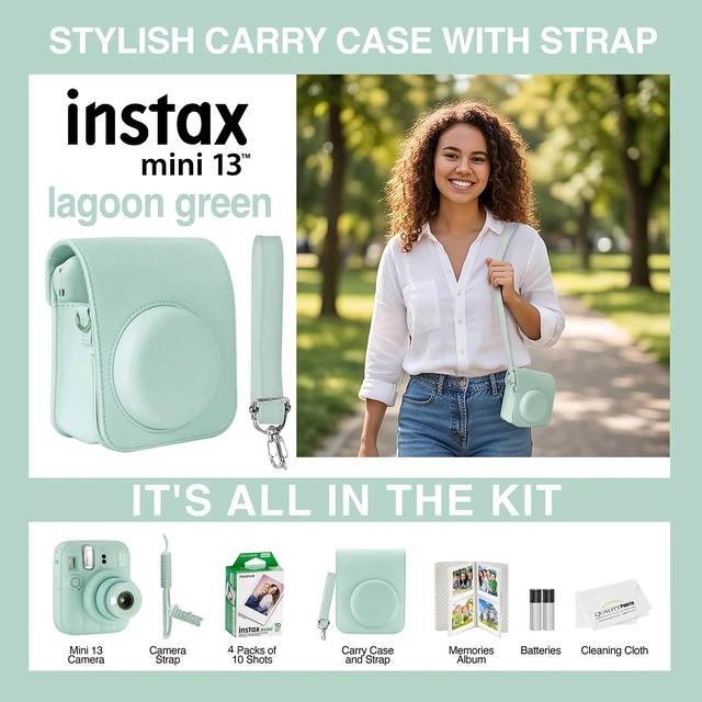 Alt view image 3 of 6 - Fujifilm Instax Mini 13 Instant Camera 40 Photo Prints, Photo Album, Case & Quality Photo Microfiber Cloth- Lagoon Green
