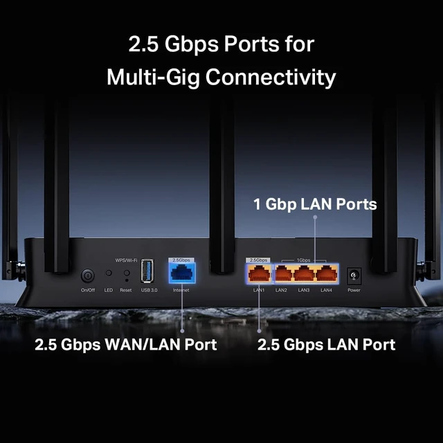 Alt view image 5 of 6 - TP-Link Dual-Band BE5000 WiFi 7 Router Archer BE260 | 5-Stream 5Gbps | 1×2.5G WAN+1×2.5GLAN+3×1G Ports, USB 3.0 | 5 External Antennas | VPN Clients & Server