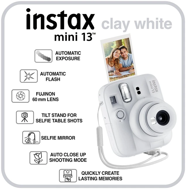 Alt view image 3 of 6 - Fujifilm Instax Mini 13 Instant Camera, 40Photo Prints, Photo Album, Case & Quality Photo Microfiber Cloth- Clay White