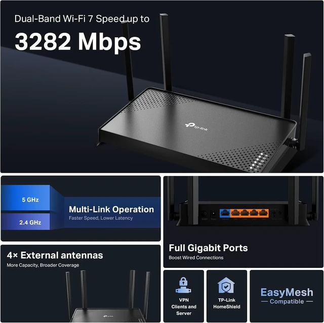 Alt view image 6 of 7 - Dual-Band Archer BE3200 WiFi 7 Router : Full Gigabit Ports : USB 3.0 : Easy Mesh, HomeShield, Private IoT Network