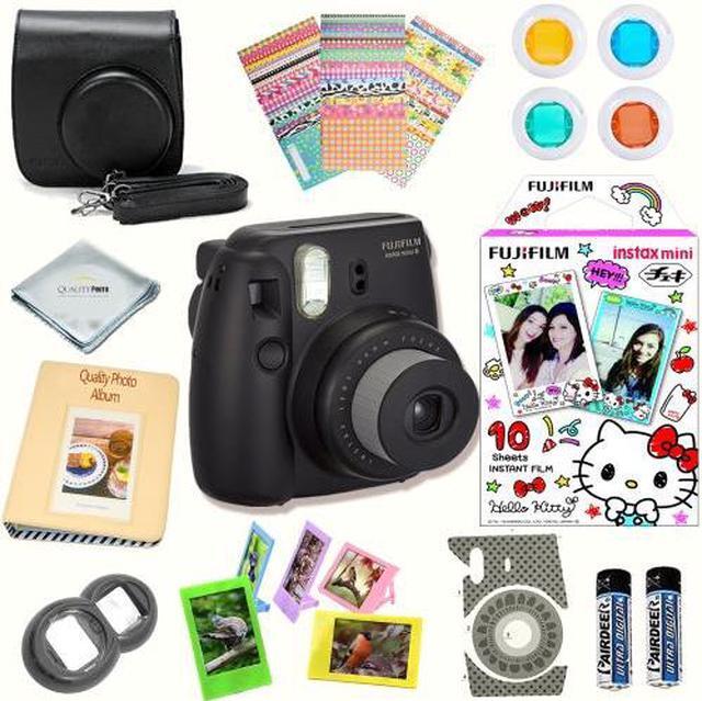Alt view image 2 of 7 - Fujifilm Instax Mini 8 (Black) Deluxe kit bundle Includes: - Instant camera with Instax mini 8 instant films 10 pack (Hello Kitty 2016) - Custom Camera Case - instax Photo Album - Frames - Stickers -