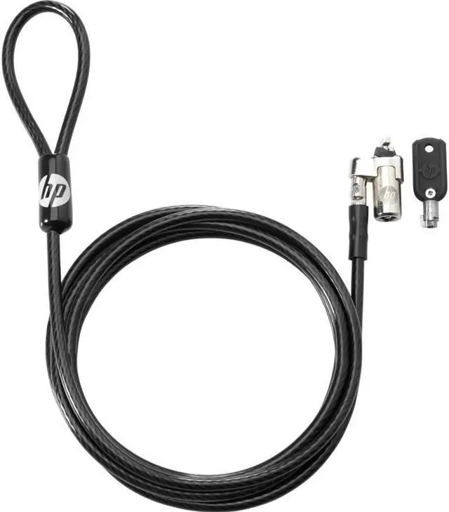 Main image of HP Keyed Cable Lock 10mm - Vinyl, Galvanized Steel - 6 ft - For Notebook, Docking Station, Projector, Desktop Computer, Printer