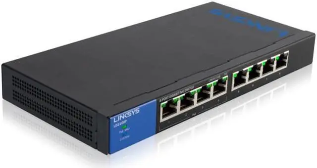 Alt view image 5 of 7 - Linksys 8-Port Desktop Gigabit PoE Switch 2 Layer Supported Wall Mountable