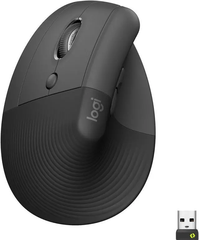 Main image of Logitech Lift Ergo Mouse - Optical - Wireless - Bluetooth/Radio Frequency - Graphite - USB - 4000 dpi - Scroll Wheel - 6 Button(s) - Small/Medium Hand/Palm Size - Left-handed Only