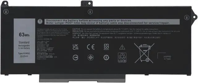 Main image of Dell M033W RJ40G OEM Laptop Battery for Select Latitude / Precision Series Laptops - 63 Watt-Hour - 15.2 Volts - 4-Cell - Lithium-ion - Black