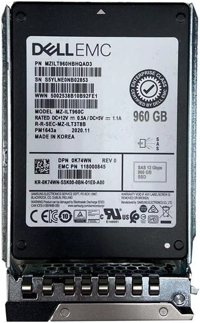 Alt view image 2 of 3 - Dell K74WN 960GB SAS 12GBPS 2.5" SSD MZILT960HBHQAD3 MZ-ILT960C