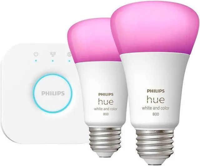 Main image of Philips Hue 562918 Smart LED Light Starter Kit - 2 Bulbs - 60 Watts Equivalent - 800 Lumens - A19 - E26 - White and Color Ambiance