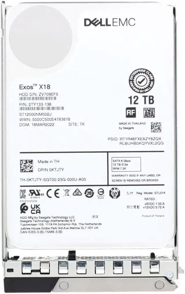 Main image of Dell KTJTY 3.5 Inches 12 TB Hard Disk Drive - 7200 RPM - SATA - 512e - 6 Gbps - ST12000NM002J