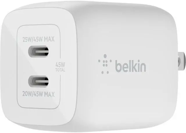 Alt view image 4 of 5 - Belkin 45W DUAL USB-C GAN WALL CHARGER WITH PPS White Model WCH011DQWH