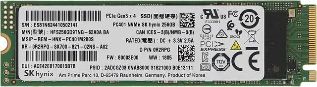 Main image of Dell R2RPG 256GB Internal Solid State Drive - PCI Express 3.0 x4 NVMe - M.2 2280 - Multi-Level Cell (MLC)